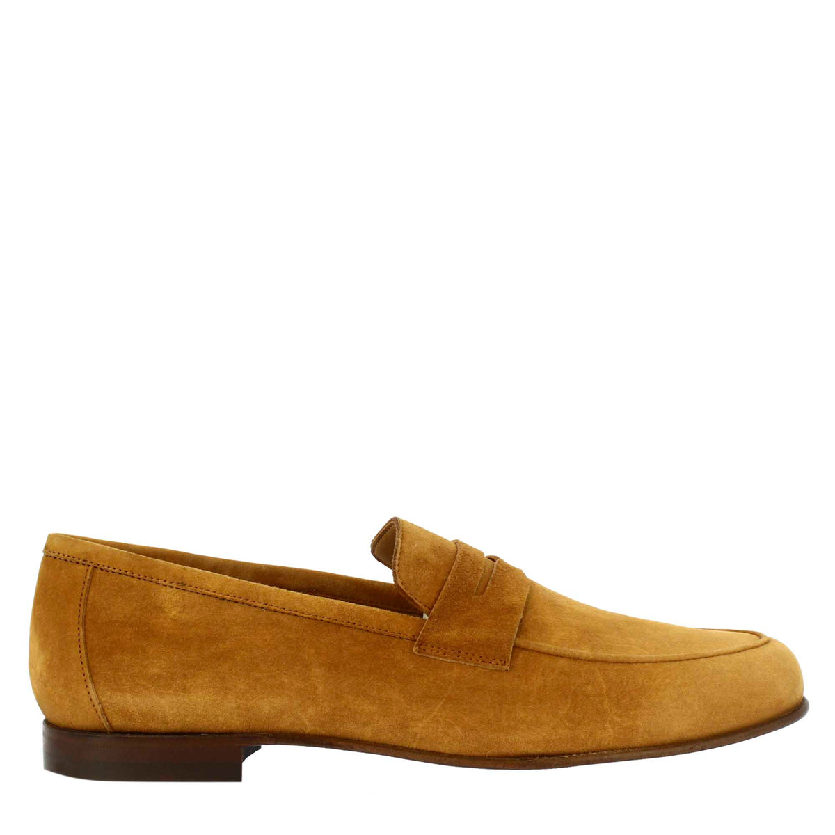 Handmade men's slip-on loafers in brown suede <tc>LEATHER</tc>