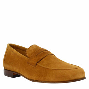 Handmade men's slip-on loafers in brown suede <tc>LEATHER</tc>