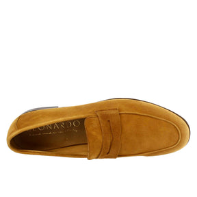 Handmade men's slip-on loafers in brown suede <tc>LEATHER</tc>