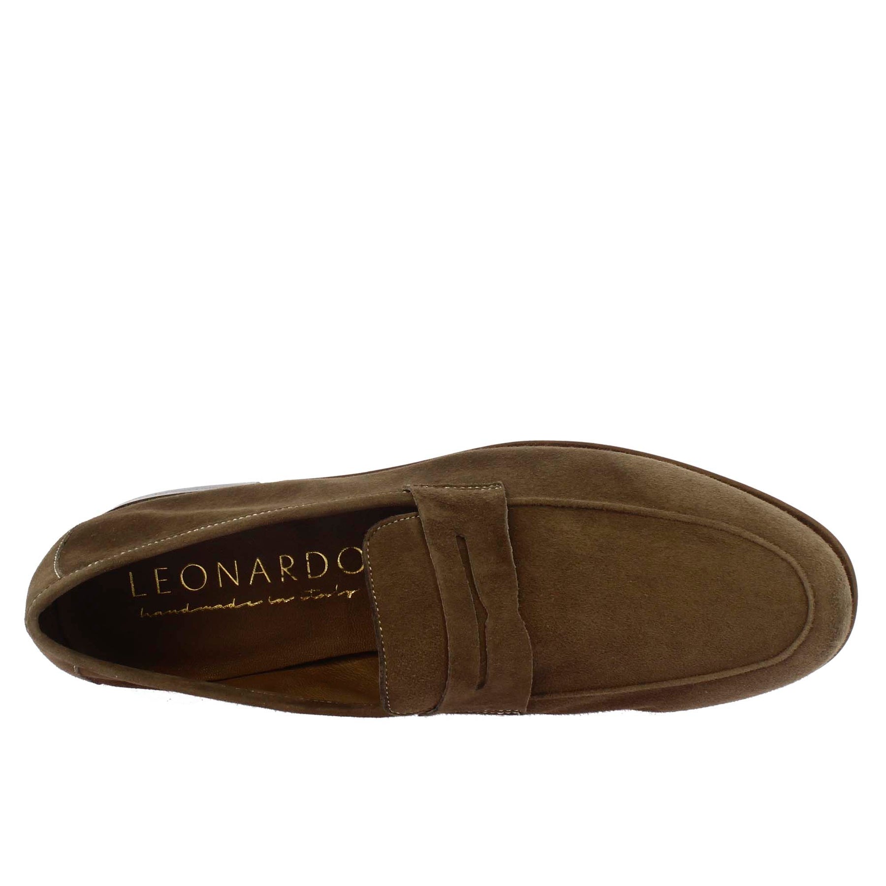 Handmade men's slip-on loafers in taupe suede leather