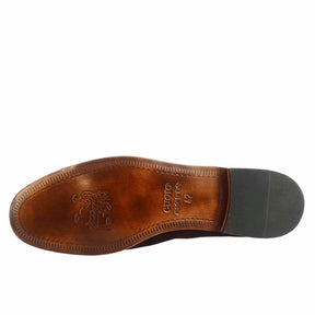 Men's handmade slip-on loafers in dark brown suede leather