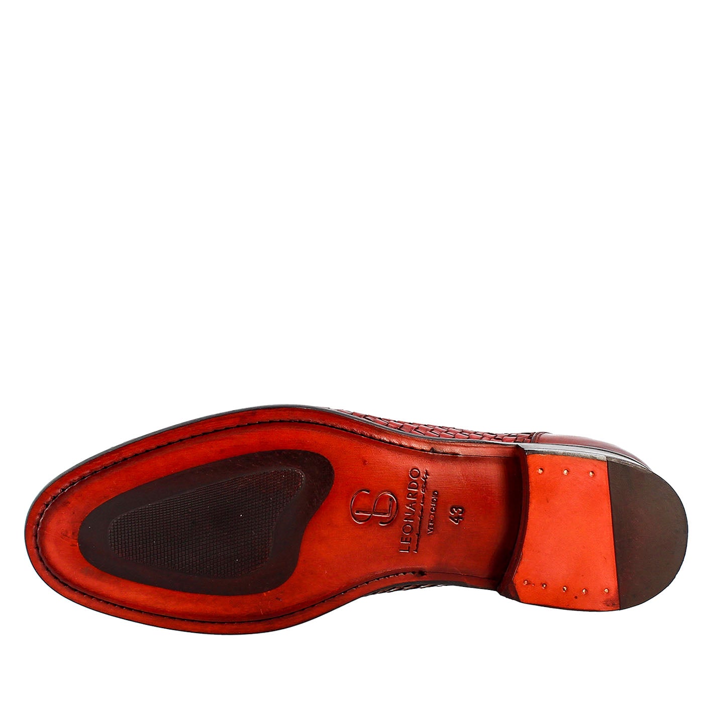 Mocassino rosso elegante da uomo in pelle fiore intrecciata