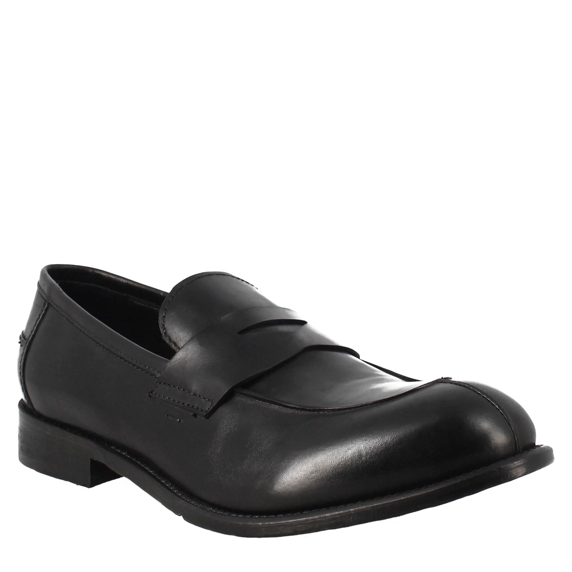 Mocassino nero vintage elegante da uomo in pelle liscia - LeonardoShoes