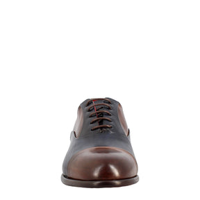Dark brown and blue elegant men's oxford in leather and red lining