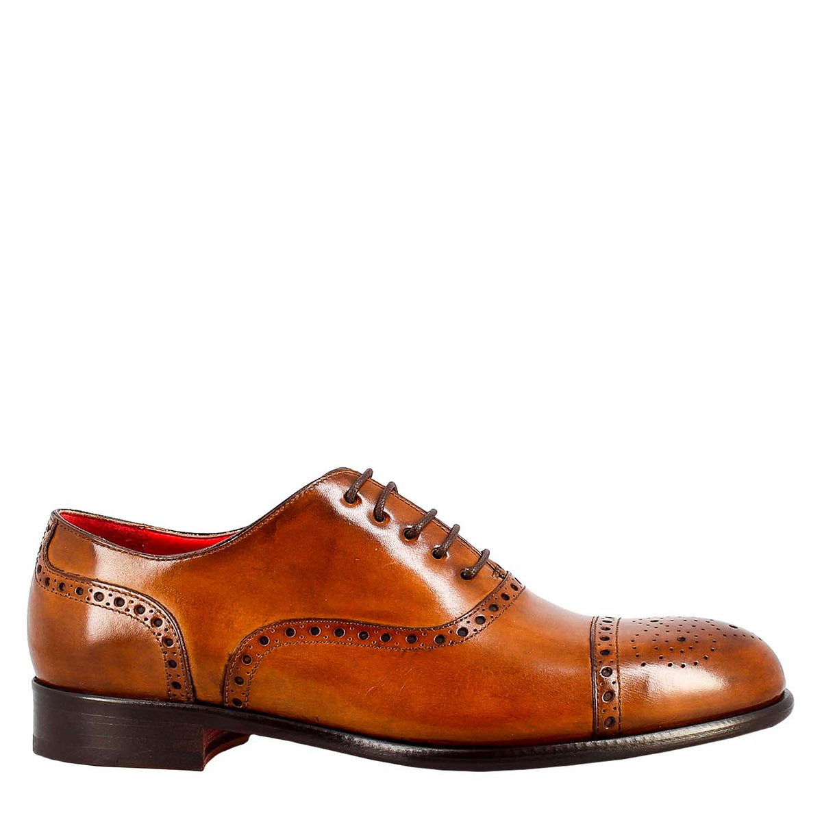 Men's elegant brown leather semi brogue oxford