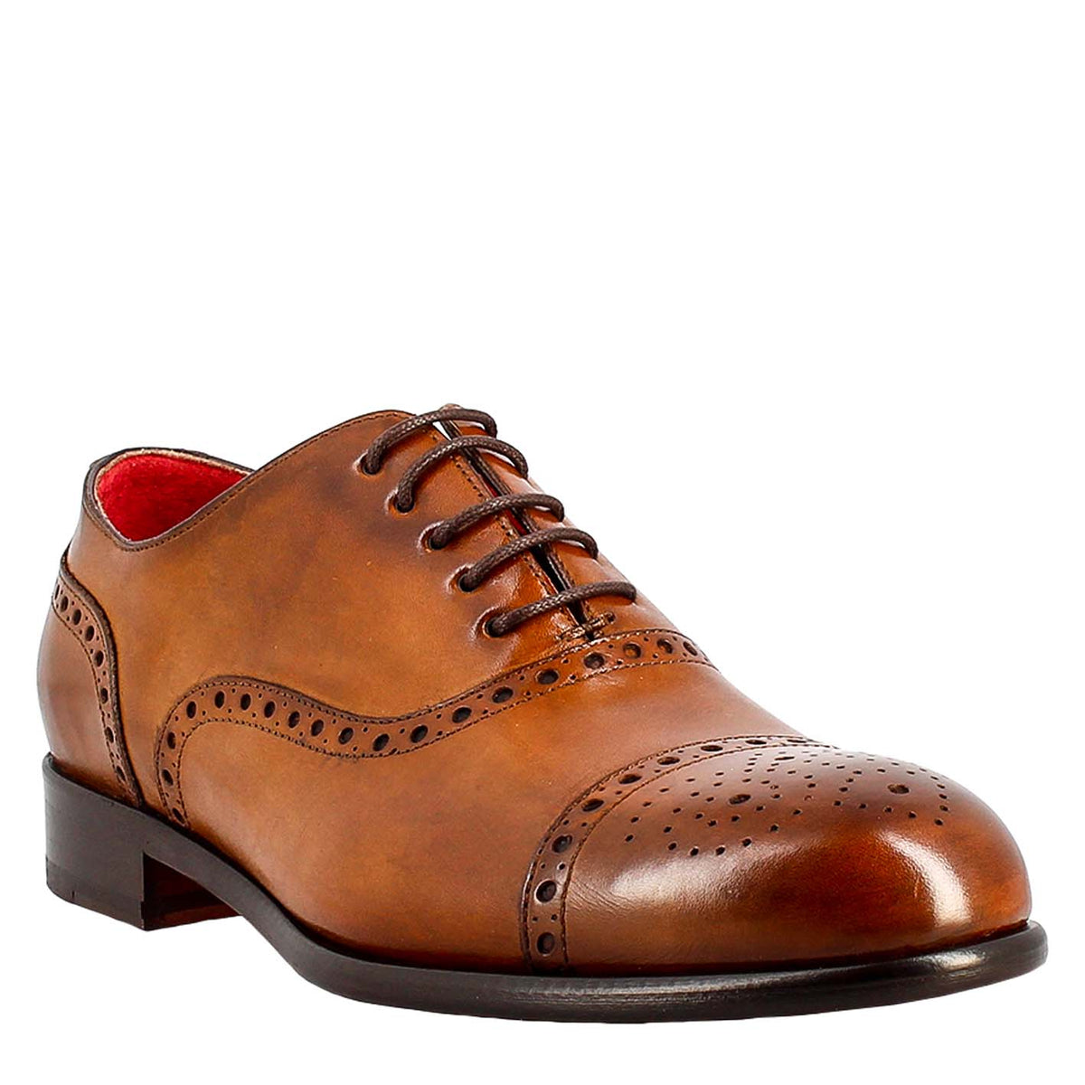 Men's elegant brown leather semi brogue oxford Marron 39