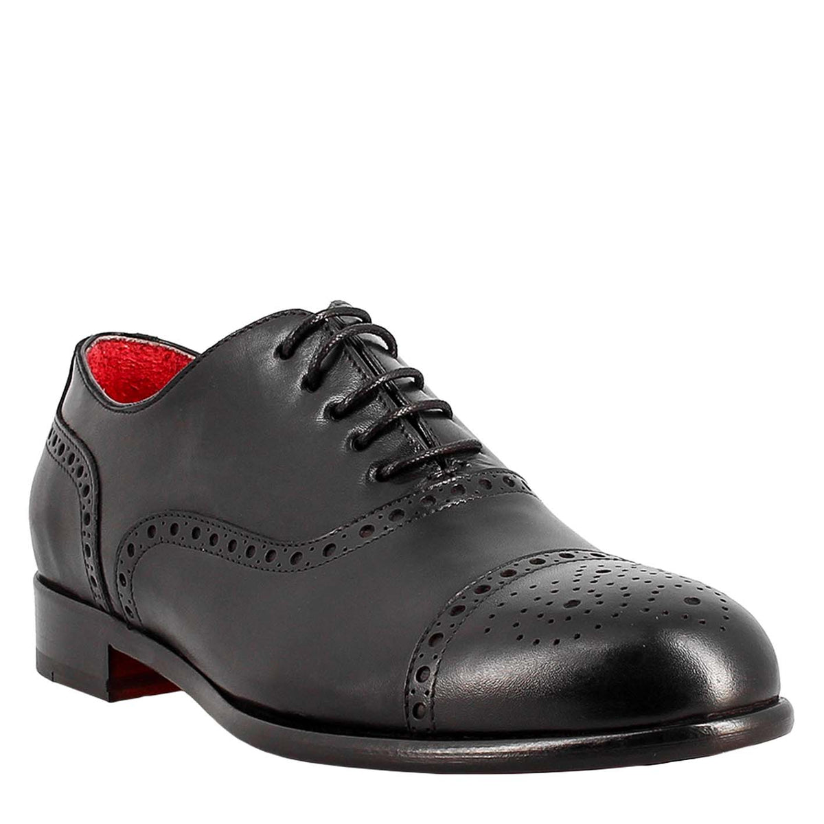 Richelieu semi-brogue en cuir noir pour homme élégant