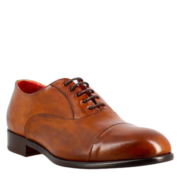 Oxford marrone elegante da uomo in pelle e fodera rossa - LeonardoShoes