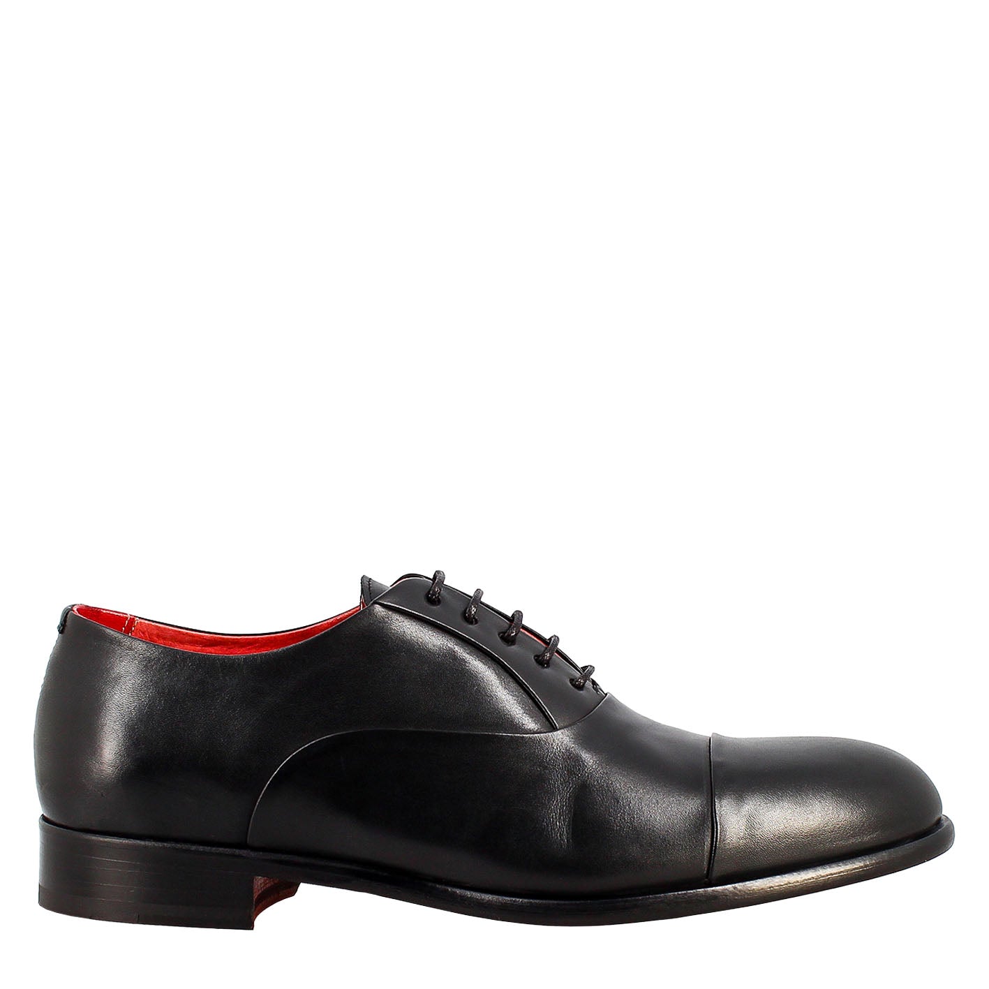 Oxford nero elegante da uomo in pelle e fodera rossa - LeonardoShoes