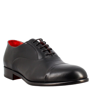 Oxford nero elegante da uomo in pelle e fodera rossa - LeonardoShoes