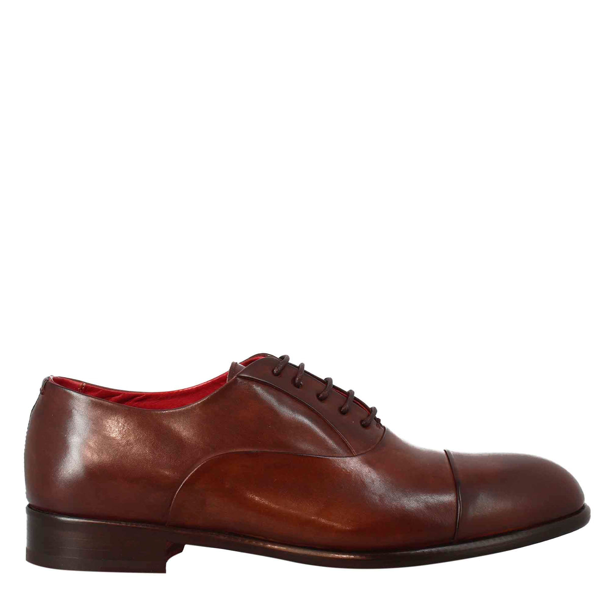 Men's elegant dark brown oxford in leather and red lining 