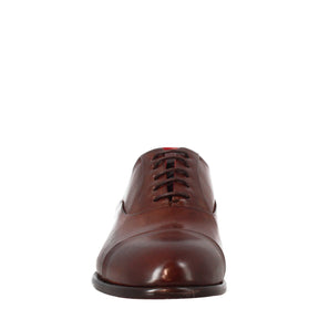Men's elegant dark brown oxford in leather and red lining 