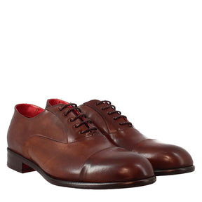 Men's elegant dark brown oxford in leather and red lining 