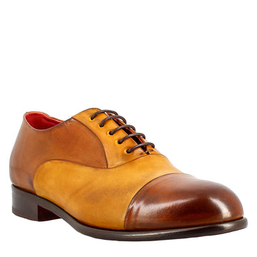 Oxford marrone e giallo elegante da uomo in pelle e fodera rossa - LeonardoShoes