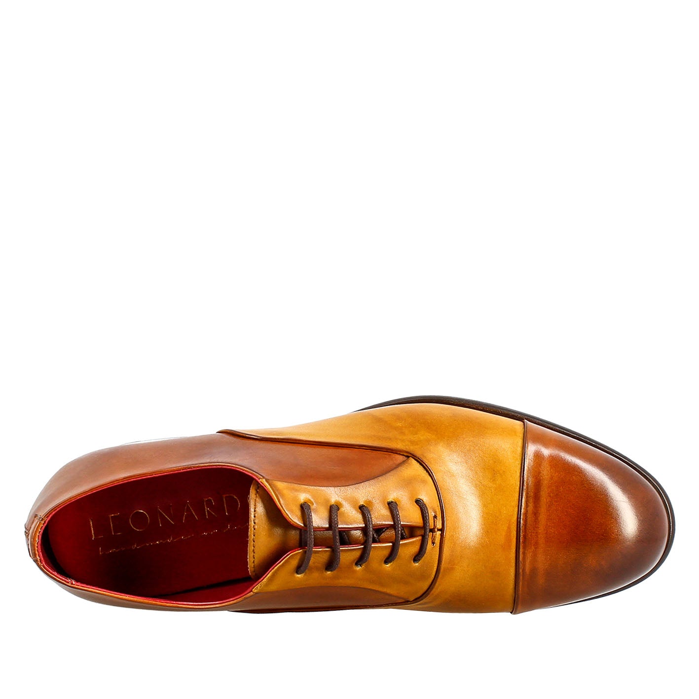 Elegant men's brown and yellow oxford in leather and red lining