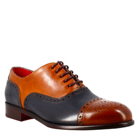 Elegant men's brown and blue semi brogue oxford in leather