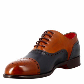 Elegant men's brown and blue semi brogue oxford in leather