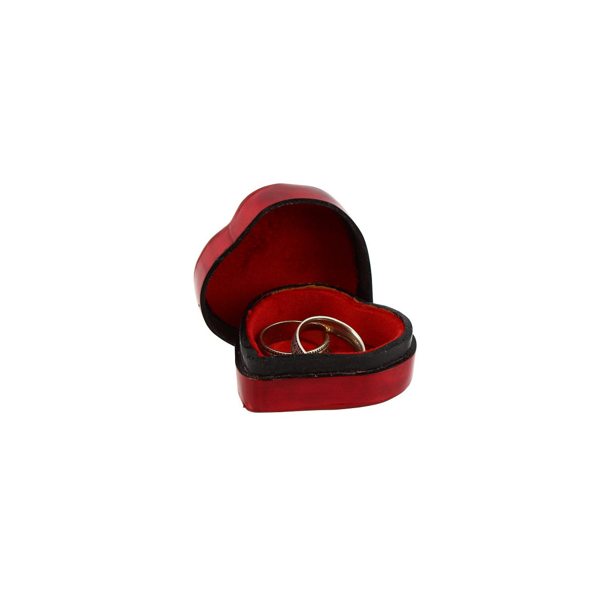 Portagioie bomboniera a forma di cuore realizzata in cuoio rosso per gioielli