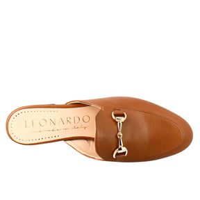 Brown sabot with golden buckle and leather sole
