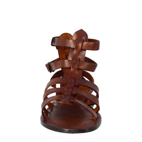 Sandales à la cheville pour femmes de style romain en cuir marron