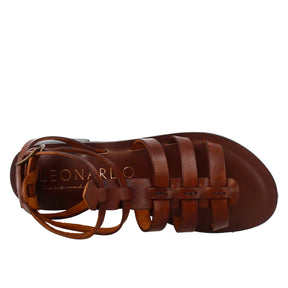 Roman style women's ankle sandals in brown leather