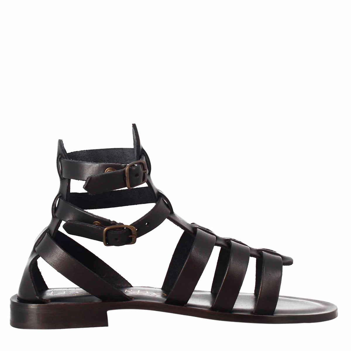 Römische Damen-Sandalen aus schwarzem Leder