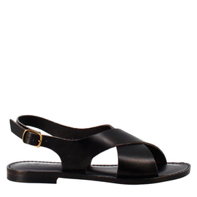 Sandales pour femmes Arcadia de style romain antique en cuir noir 