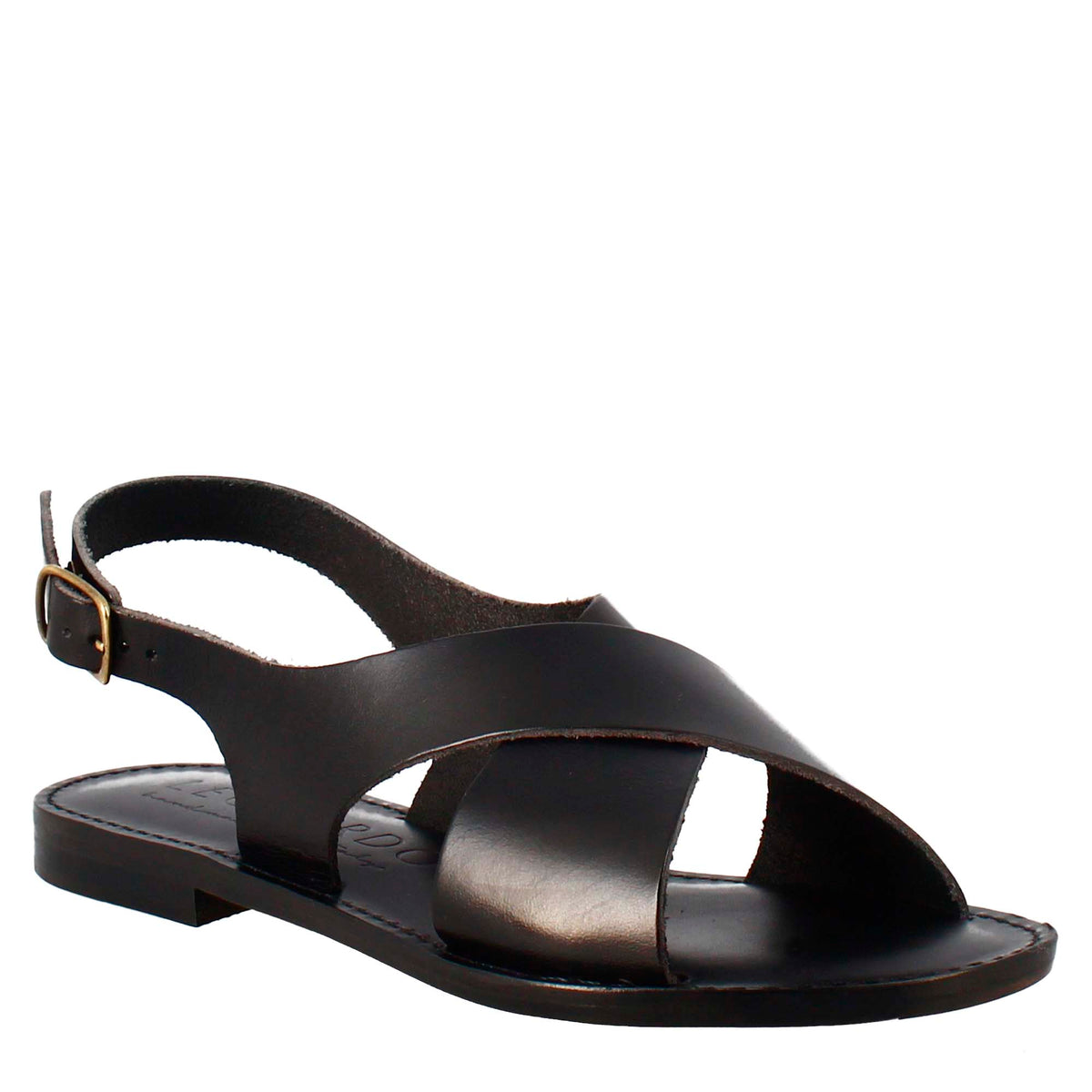 Arcadia women's sandals in ancient Roman style in black leather 