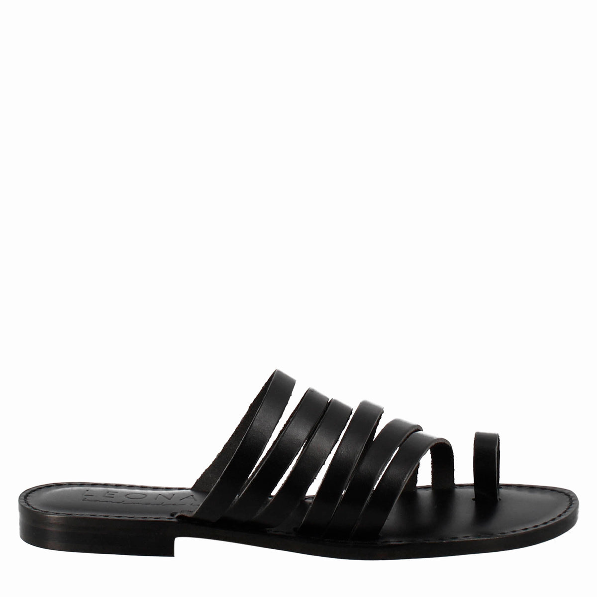 Celestia women's sandals in ancient Roman style in black leather 