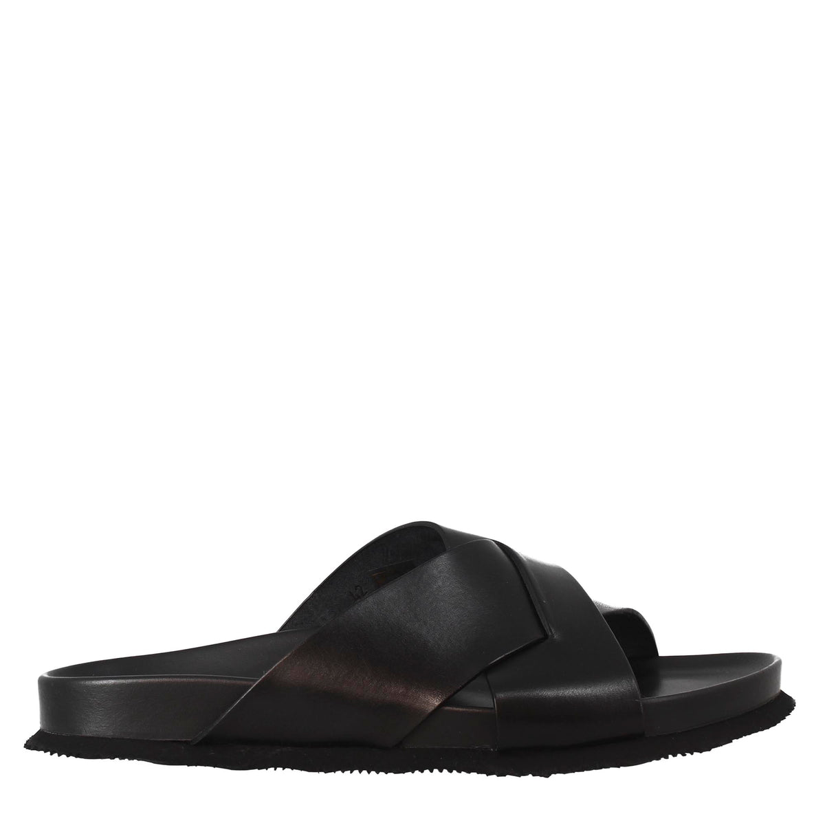 Black open back leather sandals for men