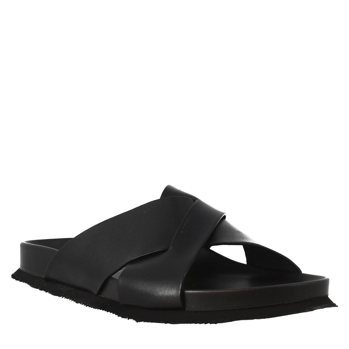 Black open back leather sandals for men