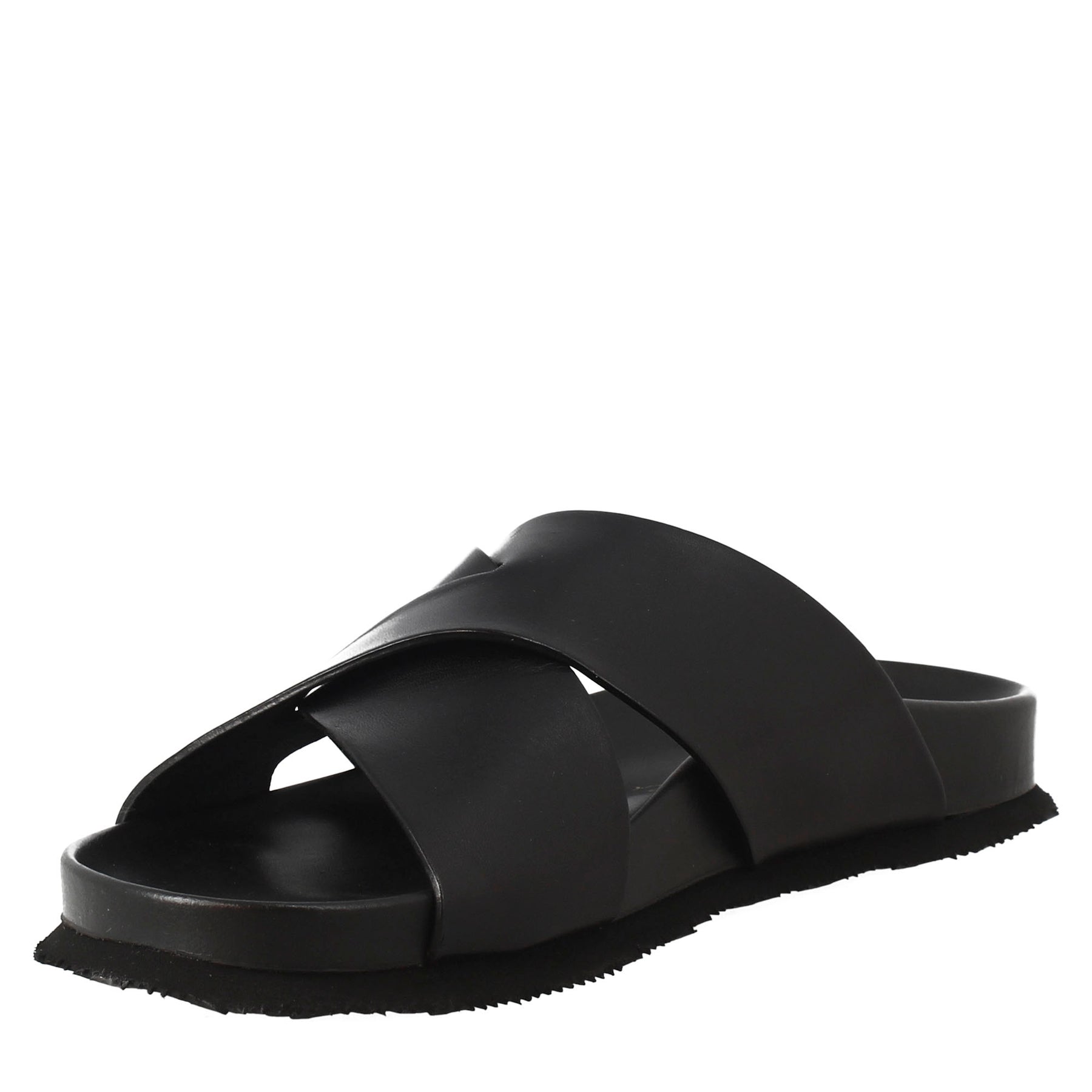 Black open back leather sandals for men