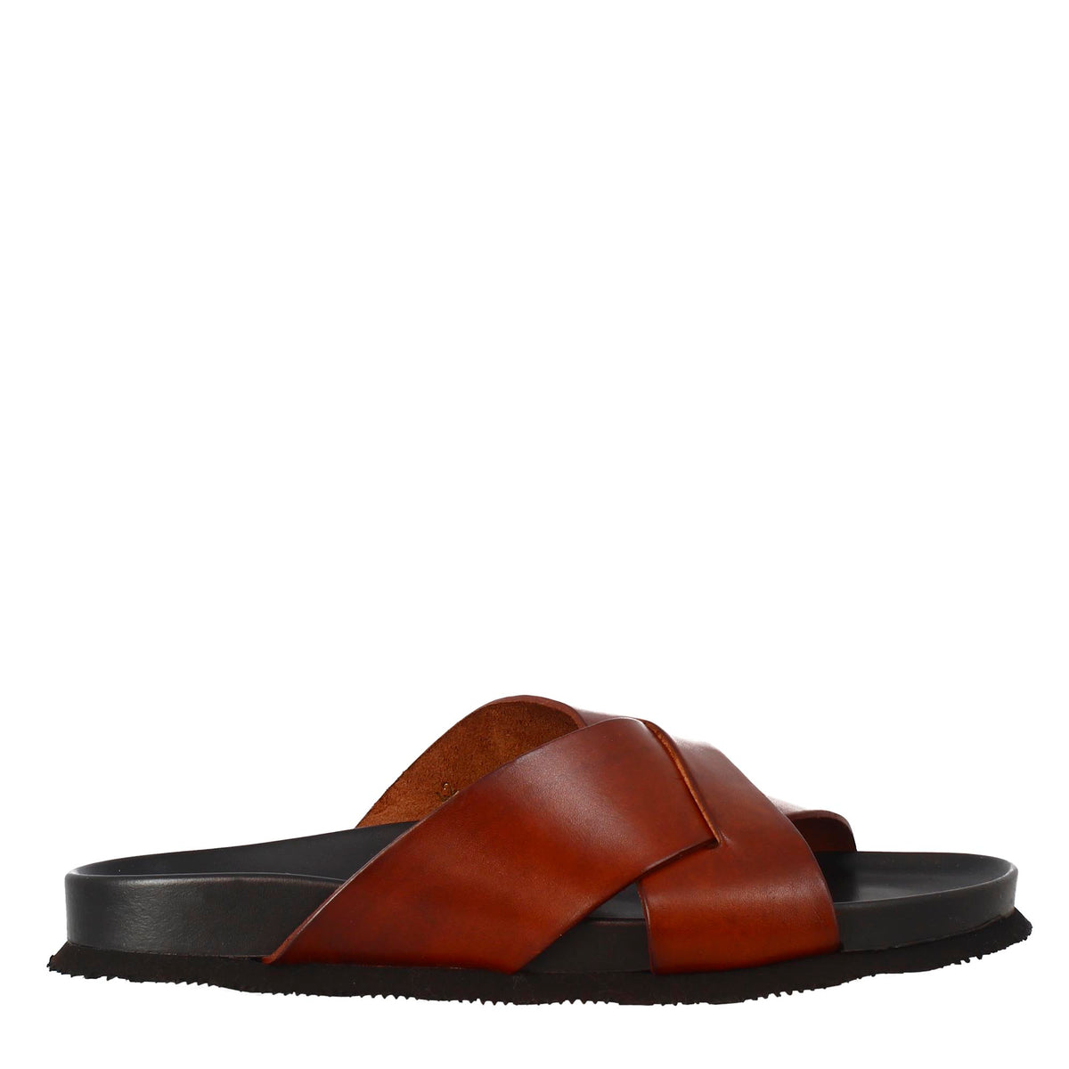 Open back brown leather men's sandals