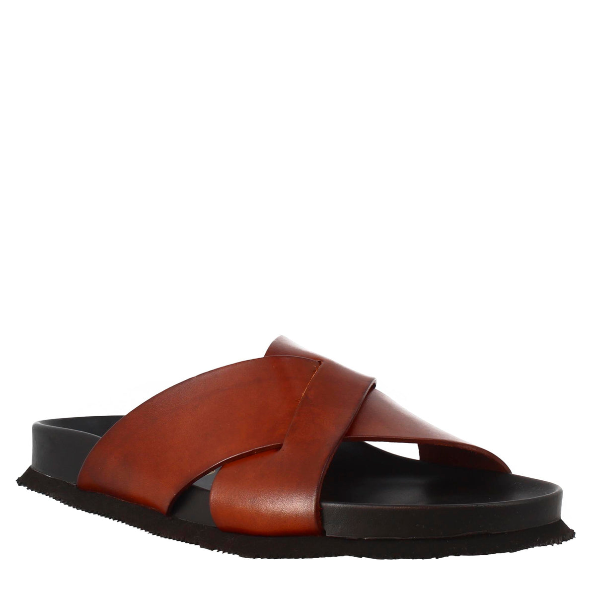 Open back brown leather men's sandals