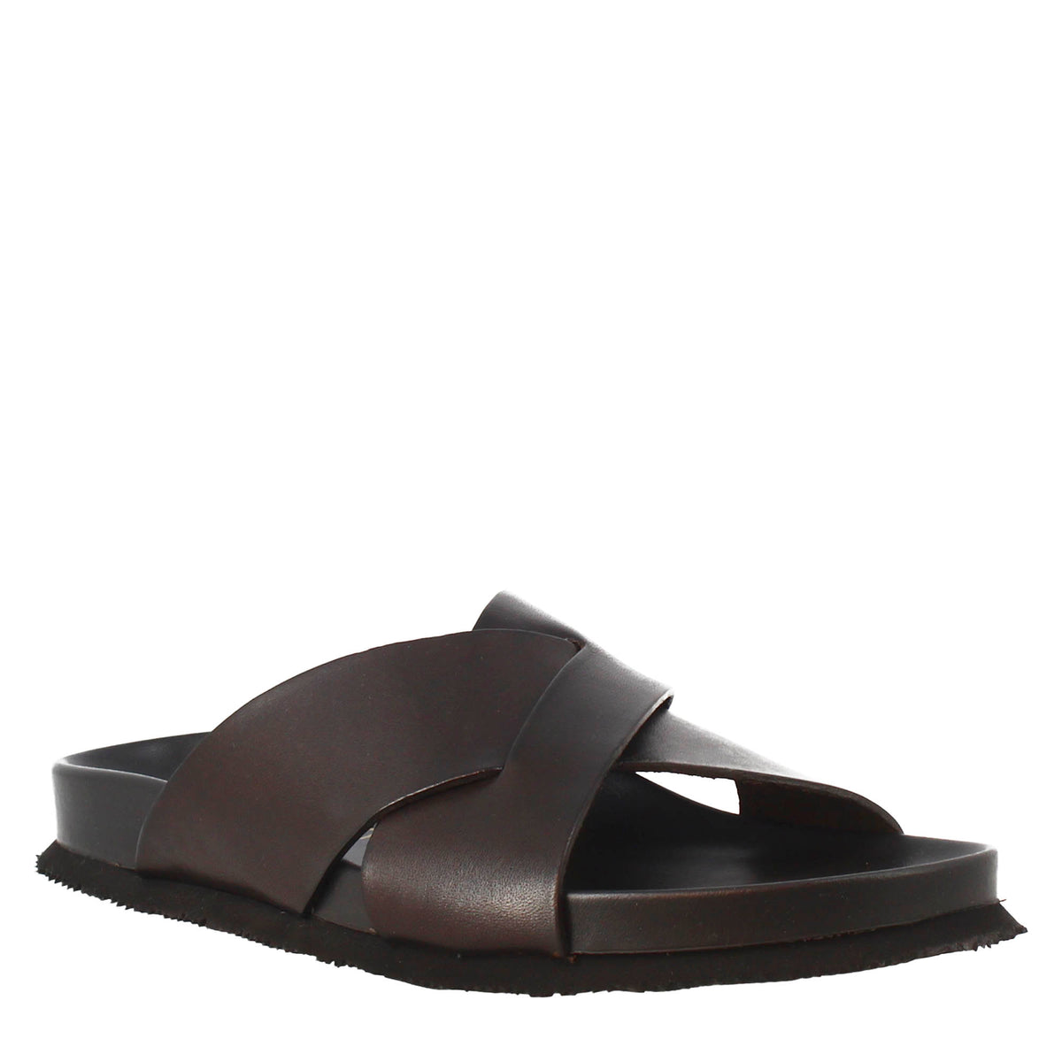 Sandales marron foncé pour hommes en cuir avec dos ouvert