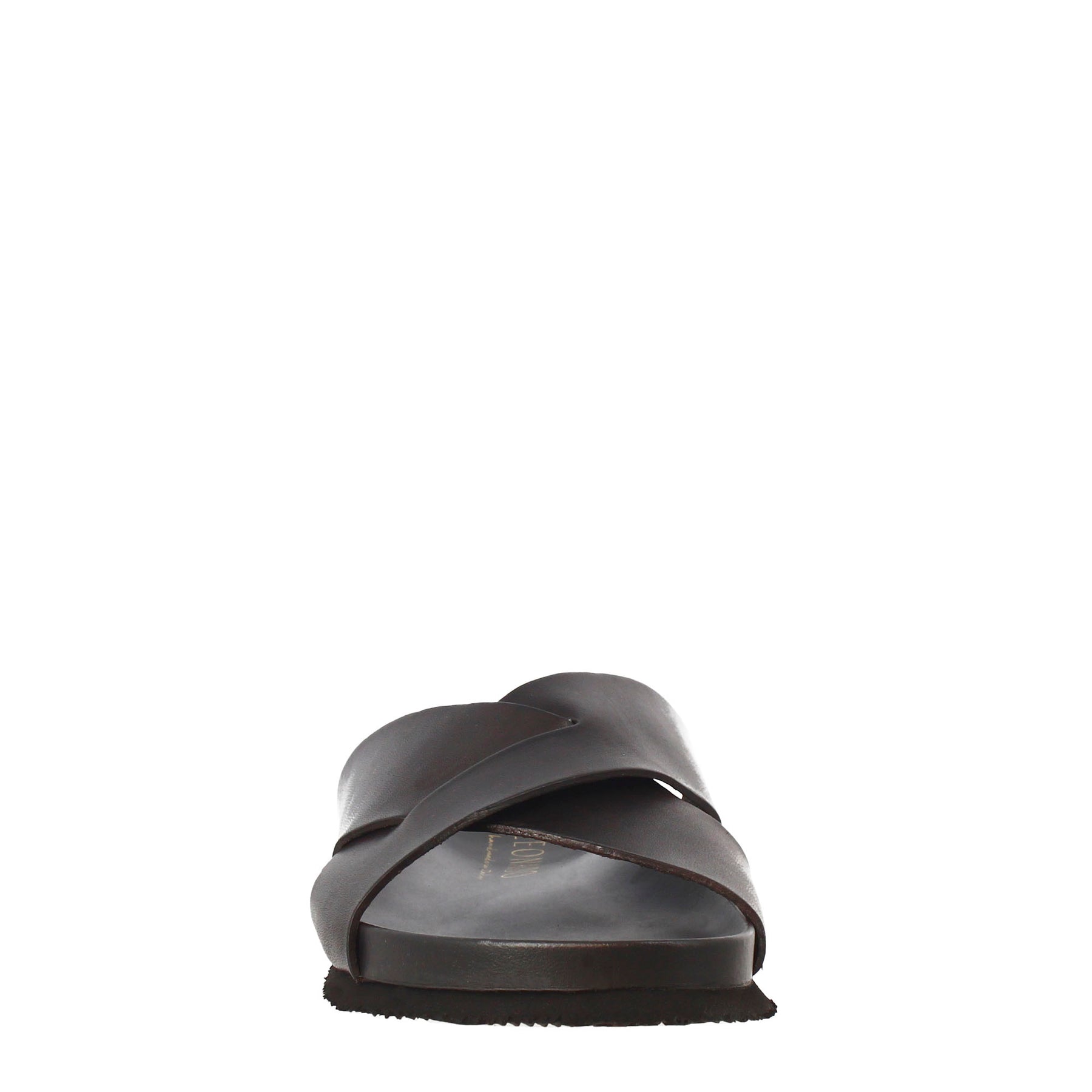 Dark brown men's sandals in leather with open back