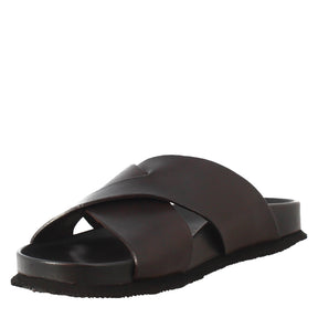 Dark brown men's sandals in leather with open back