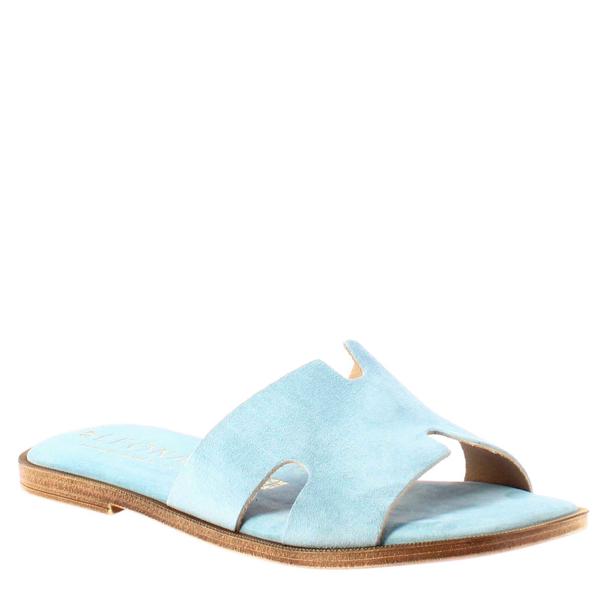 Women's H-shaped sandals in light blue suede
