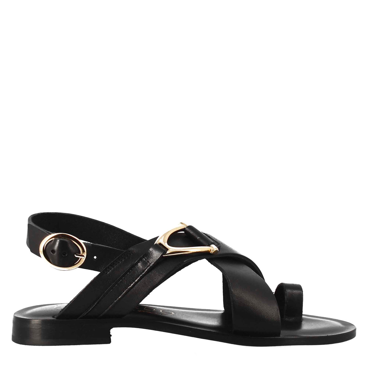 Women's thong sandals in black leather