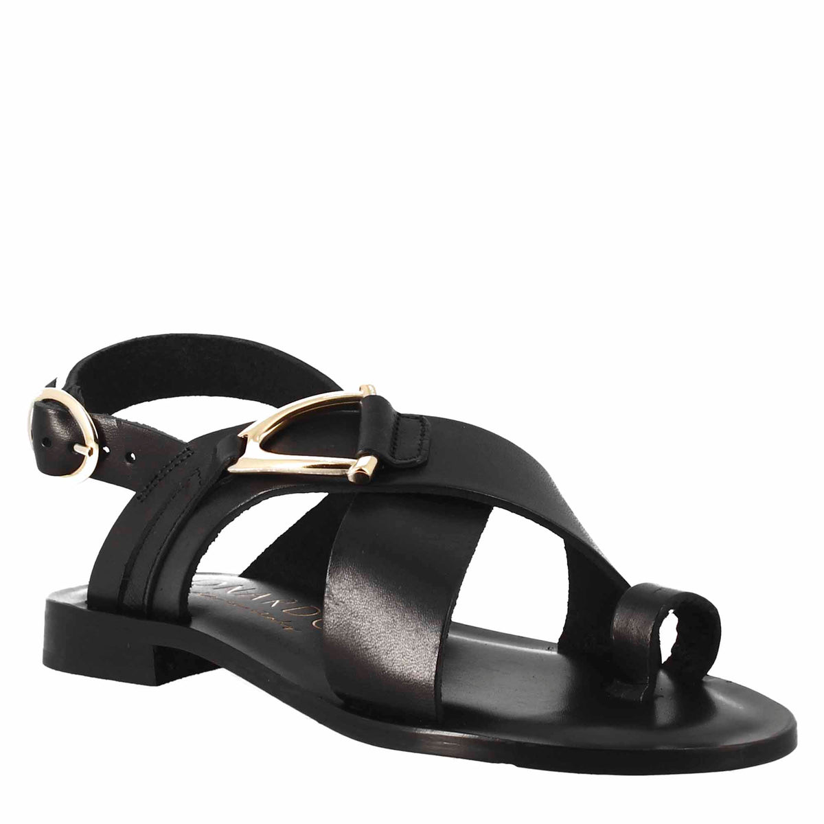 Women's thong sandals in black leather