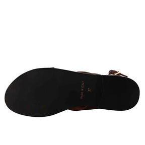 Brown leather thong sandals for women.