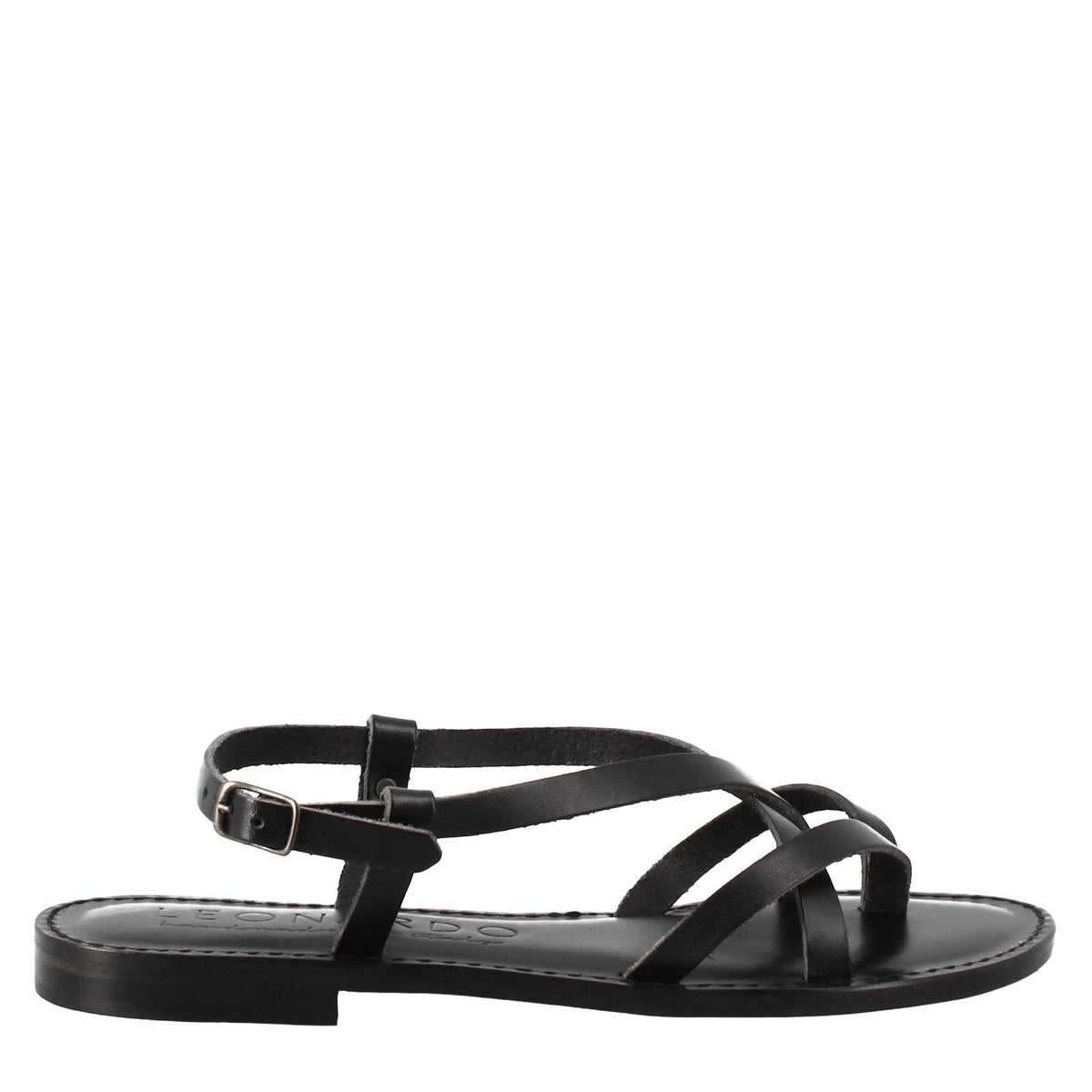 Solace Damen-Sandalen im antiken römischen Stil aus schwarzem Leder