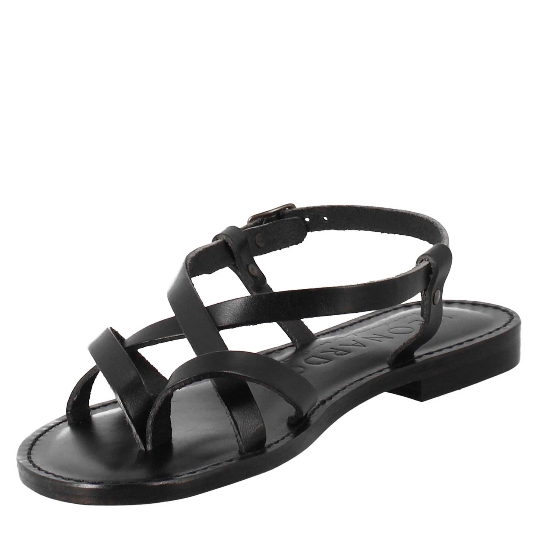 Sandales pour femmes Solace de style romain antique en cuir noir 