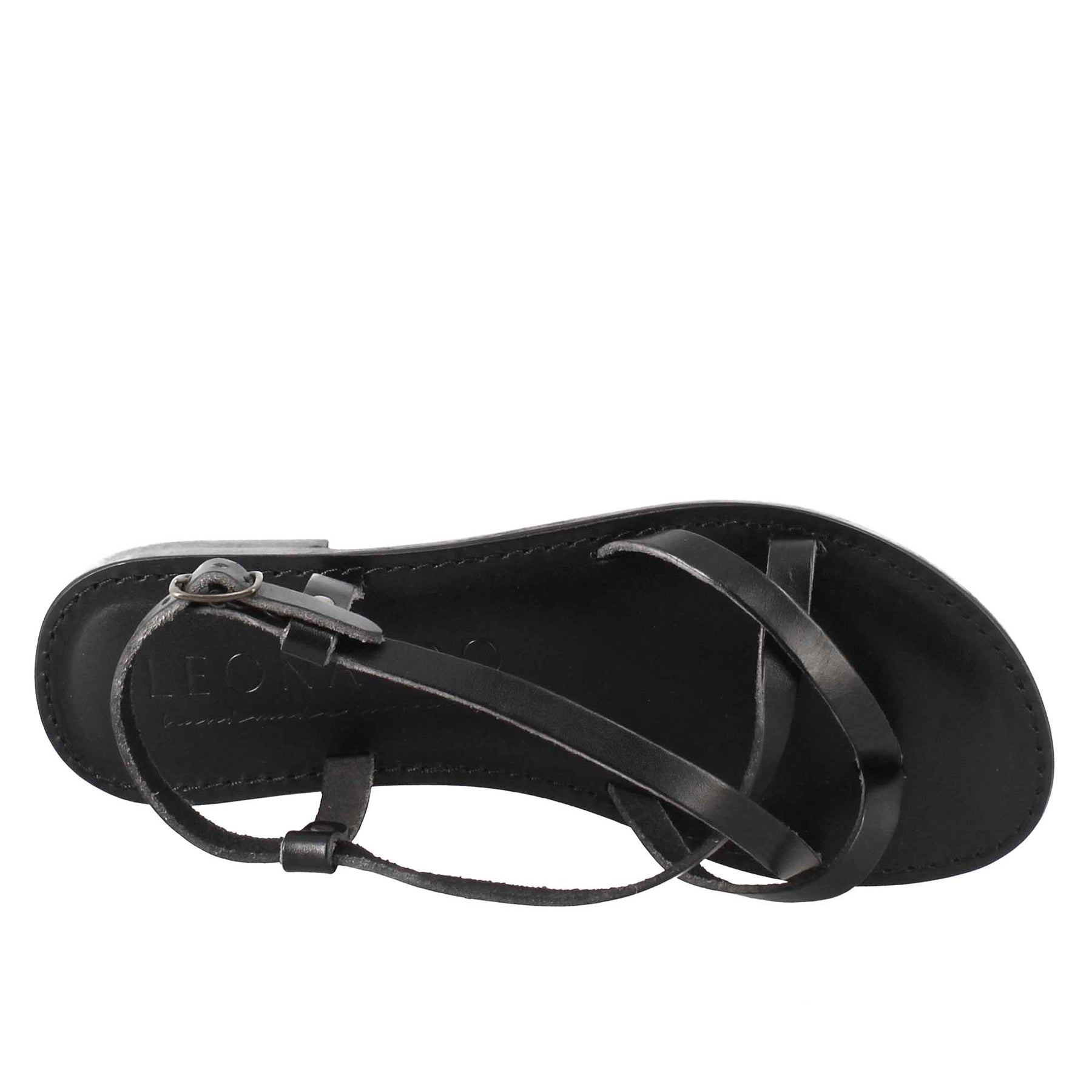 Solace Damen-Sandalen im antiken römischen Stil aus schwarzem Leder
