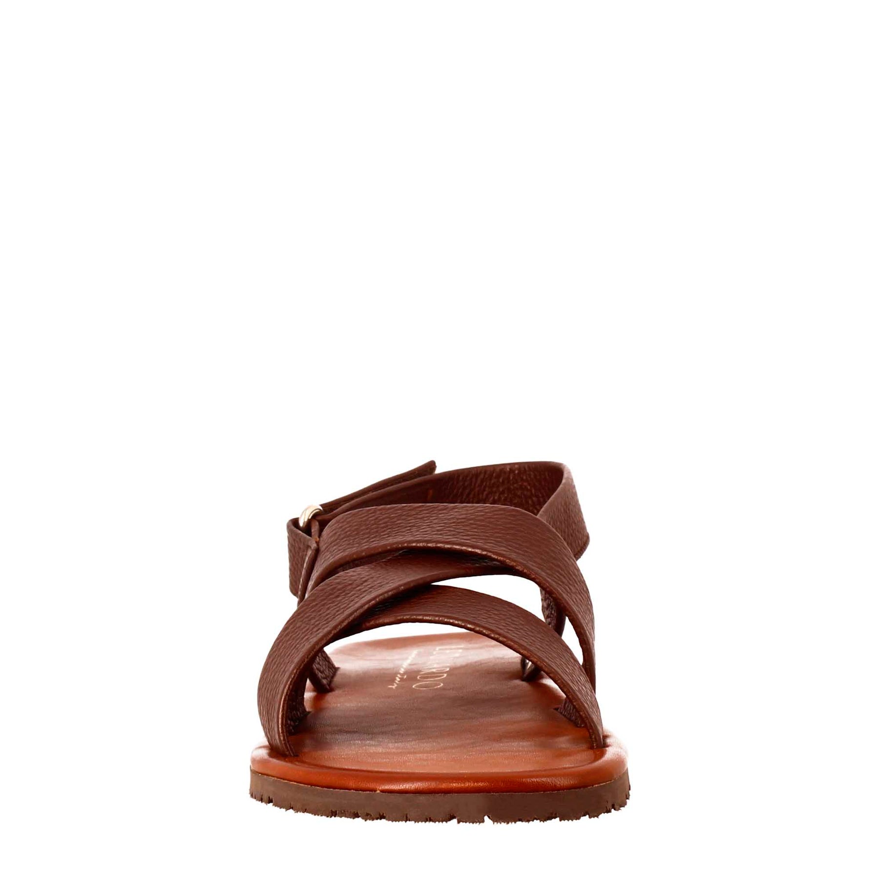 Handmade men's sandals in brown leather with velcro closure