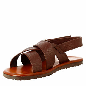 Sandales pour hommes faites à la main en cuir marron avec fermeture velcro