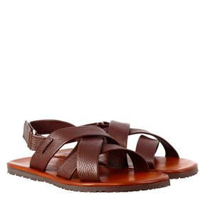 Handmade men's sandals in brown leather with velcro closure