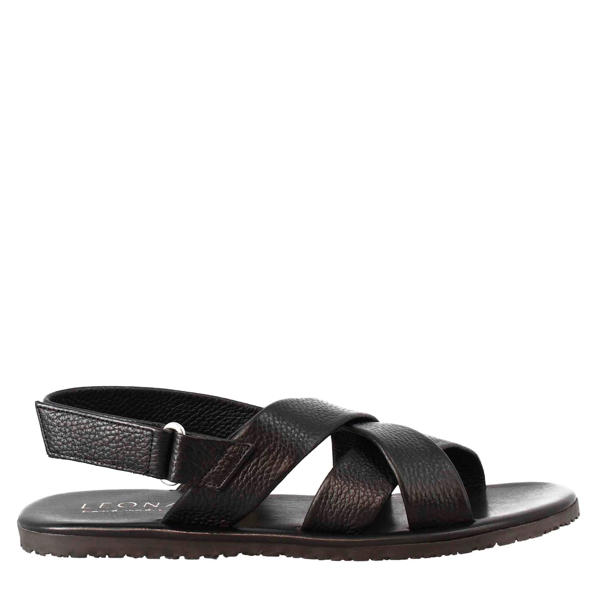 Handmade men's sandals in black leather with velcro closure