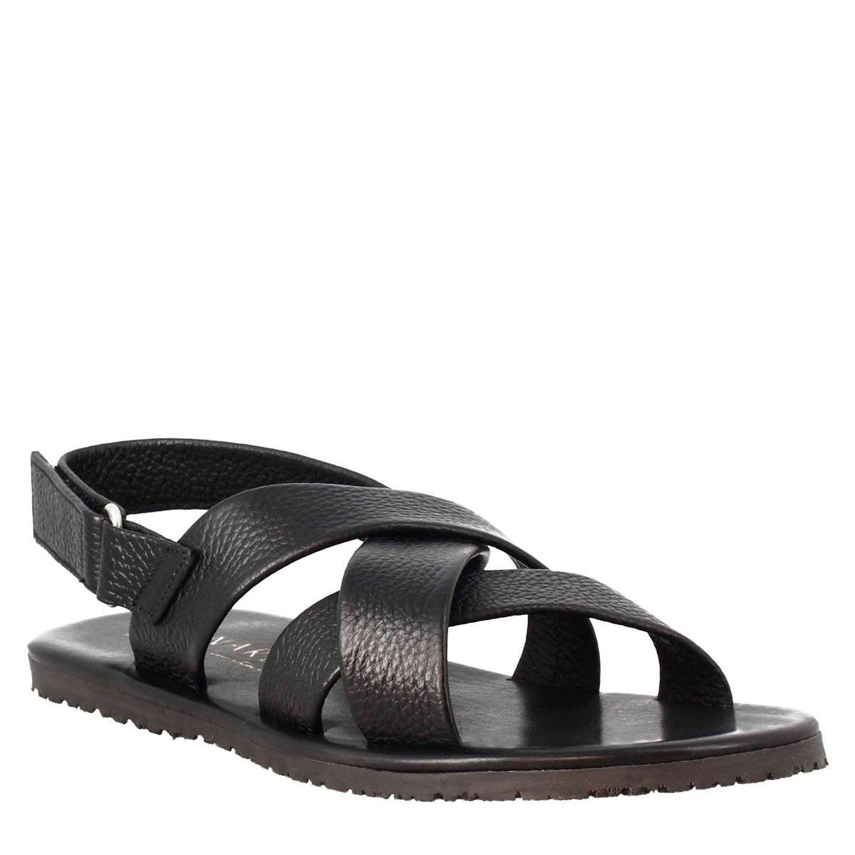 Handmade men's sandals in black leather with velcro closure