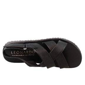 Sandales pour hommes faites à la main en cuir noir avec fermeture velcro
